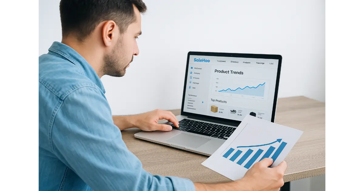 person using laptop analyzing dropshipping tools dashboard